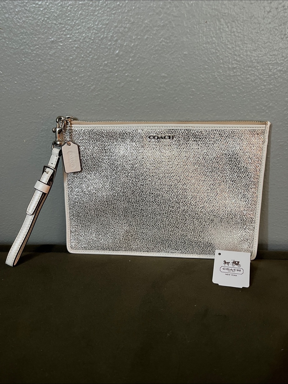 Coach Silver Metallic Wristlet Clutch